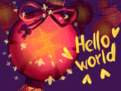 Hello Dribbble <3 hello illustration invite lantern lunar mysticalver night sketch