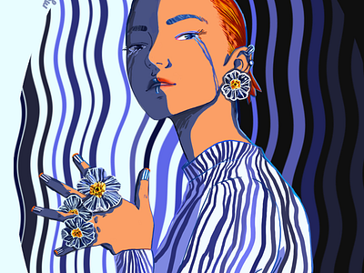 Zebra Blue april drawing flower illustration lines mysticalver portrait