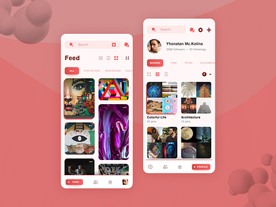 Pinterest Redesign Concept app art brand browse concept design featured feed matid mobile mobile app mobile design new pinterest profile red redesign saved search ui