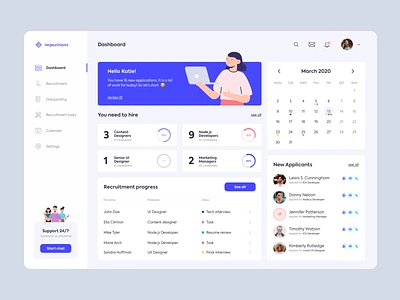 Recruitment Dashboard - UI blue dashboard design gray hr human resources humanity recruitment resource ui ux