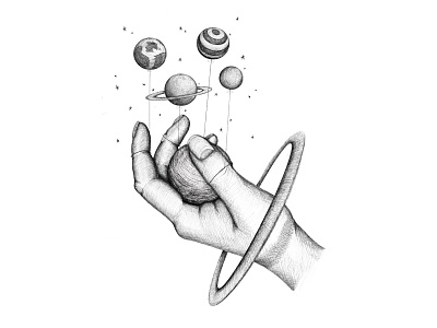 Planets Holding Hand illustration for Bethany Ekstrand