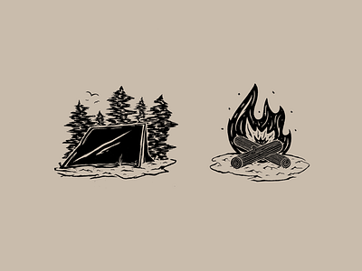 Camping Illustration by Austin Moncada campfire illustration camping camping illustration camping tent cozy great out doors hand drawn handcrafted inking illustration outdoors illustration outdoorsy wildlife