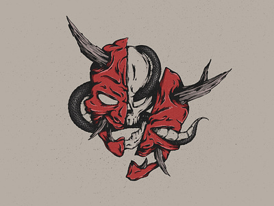 Oni Japanese Mask - Austin Moncada austin moncada austin moncada design hand drawn illustration japanese art japanese culture mask oni skull skull art snake