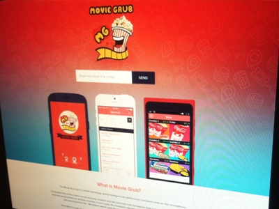 Movie Grub App Landing Page android app banner flat icon iphone landing page movie popcorn shot wingdows