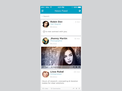 News Feed app application design feed flat group gui icon ios people profile update