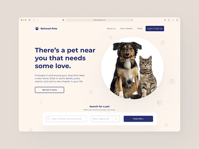 Pet Adoption: Landing Page / Home Page branding design grid homepage landing page layout minimal pet search ui ux web