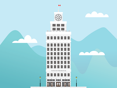 Vancouver Block building building illustration clouds illustration illustrator mountains tower travel vancouver vancouver illustration windows