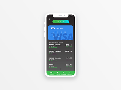 Credit Card Purchase History app design app screen bottom nav bar card credit card credit card form credit card payment design gradient history screen icons iphonex iphonexs mockup navigation purchase purchase history purchase screen purchasing rewards