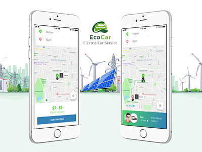 EcoCar Ride Sharing App User Interface Design branding dailyui dailyui20 design graphic design ios mobile ridesharing ui user interface userinterface