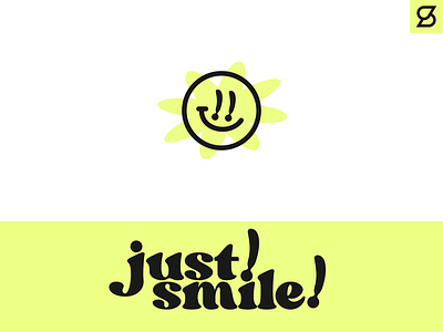 just! smile! logo concept branding exclamation point flower logo smile smileyface typography