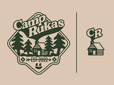 Camp Rukas badge branding cabin camp crest illustration retro rubberhose sebm smile summer camp typography