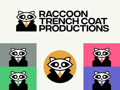 Raccoon Trench Coat Productions branding coat design detective logo raccoon sebm tanuki tie trench coat vector