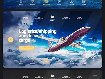 Screen about the service for the site of the logistics company airplane app big hero cargo delivery china container design desktop first screen freight landing page loader logistics ship site ui ux web web design