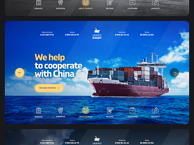 Screen about the service for the site of the logistics company airplane app big hero cargo delivery china container design desktop first screen freight landing page loader logistics ship site ui ux web web design