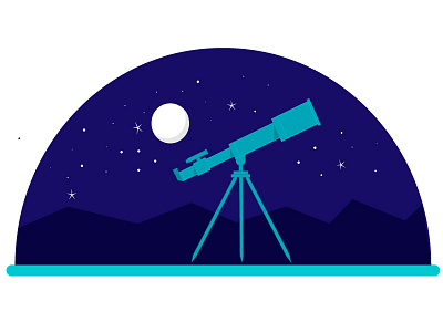 Telescope Under the Moon. concept art flat graphic design illustration