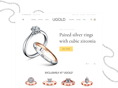 The concept of the online store of gold and silver jewelry accessories bracelet chains charms decorations design diamond earrings gold jewelry necklace rings silver suspension ui ux web website wedding wedding rings