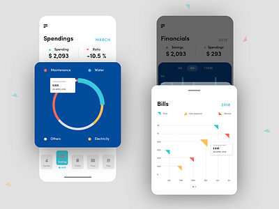 Cono App spendings pages app application blue branding chart clean colorful condominium design family interface mobile spendings ui uidesign ux vector
