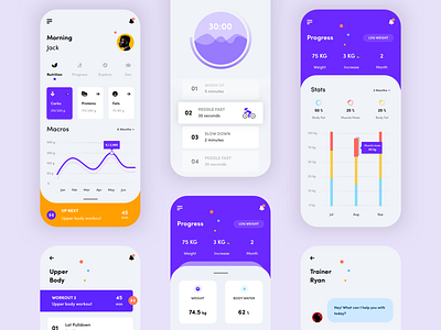 Fitness App (Light Version) app application blue branding chart clean colorful design fitness gym interface mobile ui uidesign ux vector