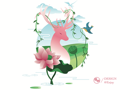 Deer deer illustrator bird flower