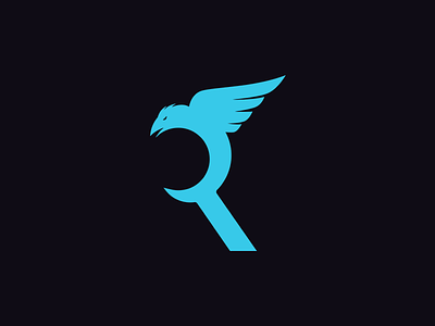 R + Raven logo bird blue icon letter r