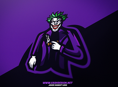 Joker mascot logo cashdesign character mascot logo cigar cigar logo crazy jacket joker joker logo joker mascot logo joker movie person logo person mascot logo purple logo smoking