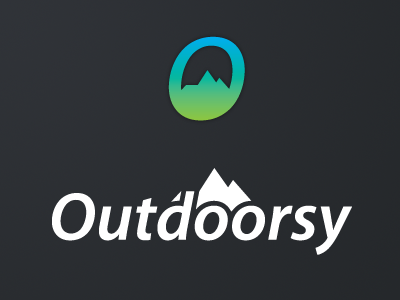 Outdoorsy App Logo + Icon activities app biking blue events green hiking icon logo mountains outdoors outdoorsy running skiing sports surfing swimming walking