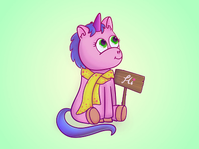 Hi, Dribbble! art brush cartoon cute drawing hello dribbble horn horse illustration pink scarf sign unicorn