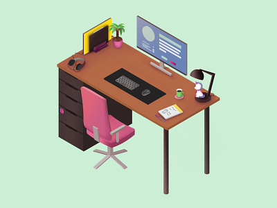 My Spiffy Desk affinity art brush chair cute desk drawing illustration isometric office setup table unicorn vector workplace