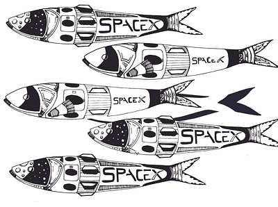 SPAIXE adobe illustrator design fish illustration rocket space space x spaceman spaceship tesla vector