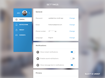 Settings - Daily UI day #007 007 dailyui design interface material design settings ui ux web webdesign website