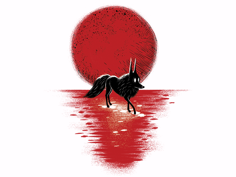 Wolf editorial sea moon wolf illustration