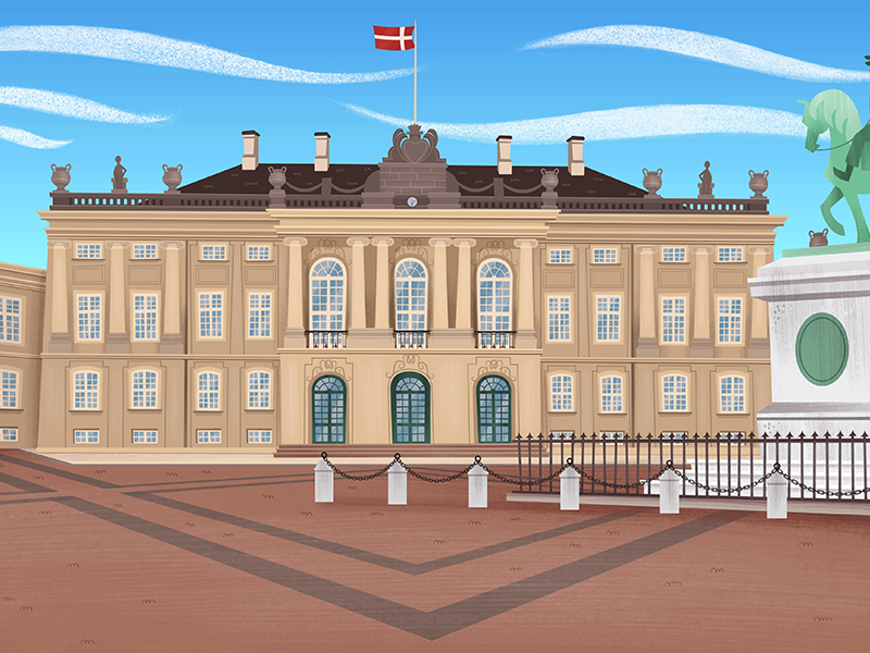 Denmark, Amalienborg palace. photoshop illustrator denmark dinamarca countries concept cartoon serie animation background