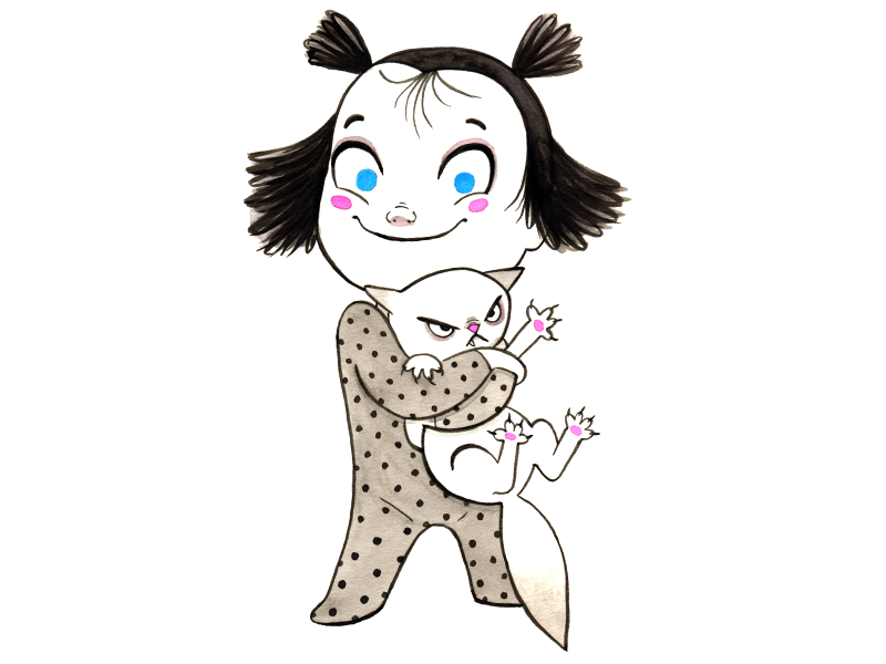 Hi there! Happy monday! :) hug ink cat girl illustration