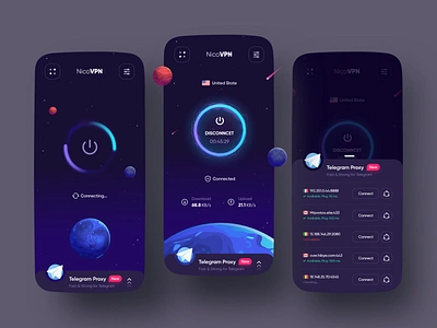 NicoVPN App Ui Design android app appdesign connect design ios trend ui uidesign uiux userinterface ux uxui vpn vpn app