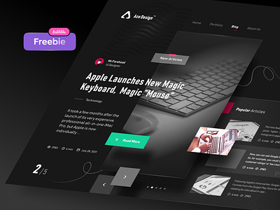 AceDesign Blog Page - Dark Version 🔥 app blog design figma free freebie header modern trend ui uidesign uiux userinterface web design