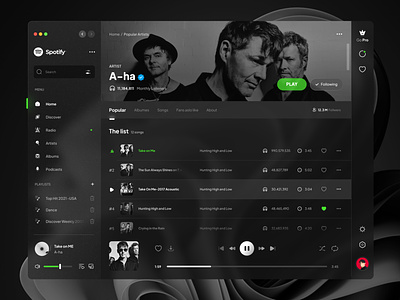 Spotify Redesign - Dark Version 🎸🤘 app branding dark dashboard design desktop menu mobile music nav nav bar navigation sidebar spotify trend ui uidesign uiux userinterface website