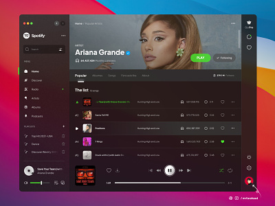 Spotify Redesign - Dark Version 🎸🤘 app branding dark dashboard design desktop ios music nav navbar navigation redesign sidebar soptify trend ui uidesign uiux userinterface website