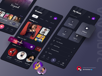 Radio AVA - Music Player App Ui Design🔥🤘 3d app dark design mobile mobile app music player singer sound spotify trend ui uidesign uiux userinterface