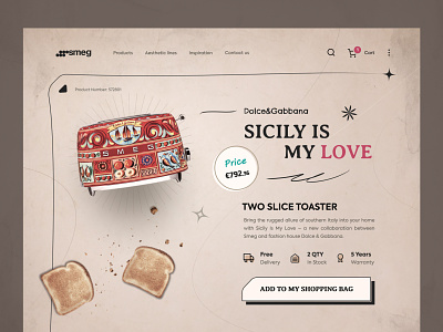 Smeg Shop🔥🤘 cart classic design e-commerce ecommerce header old product shop shopping smeg toaster trend ui uidesign uiux userinterface web web design website