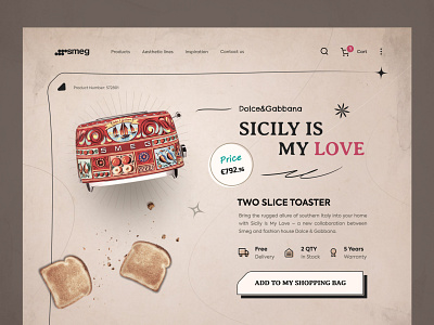 Smeg Shop🔥🤘 cart classic design e commerce ecommerce header old product shop shopping smeg toaster trend ui uidesign uiux userinterface web web design website
