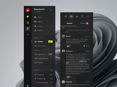 Vimon Application Components - Dark 🔥🤘 animation app chat design interaction menu menu bar motion graphics navigation side bar tab bar trend ui uidesign uiux