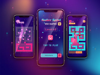 Roller Splat - IPhoneX Mock-up 2d art 2d game design game art game design game play iphone iphone x mockup iphonex mobile game ui