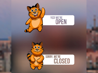 Open and close labels with cute cat