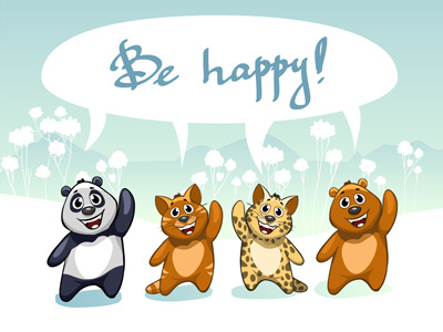 Funny cute cat, cheetah, bear and panda animal be bear bubble. cartoon cat character cheetahs comic funny happy illustration