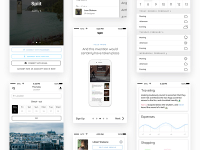 Split iOS UI Kit app application demo free freebie ios ios 11 minimalistic mobile sketch ui ui kit