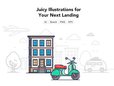 Juicy Illustration Release building colourfulll design icon illustration outline pack sketch vespa