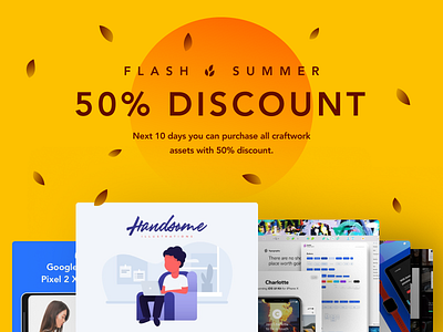 Flash Summer 50% Discount card craftwork design discount draft giveway interface invite ios iphone landing landing page photoshop psd sale sketch ui ui kit ux web
