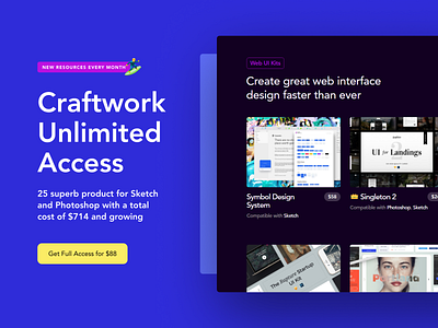 Craftwork Unlimited Access card design free interface landing landing page mockup photoshop presentation sketch ui ui kit ux web