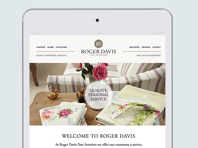 Roger Davis Interiors Website circle design interior ipad quality screen sofa sophisticated ui web website