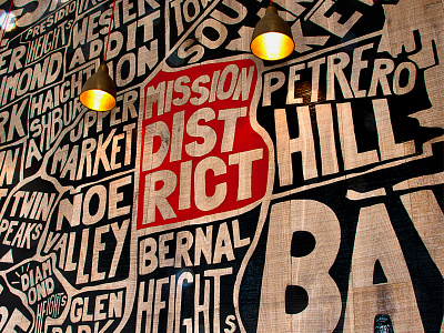 Mission Burrito wall art black burrito graffiti hand drawn illustration mission red restaurant typography wall art